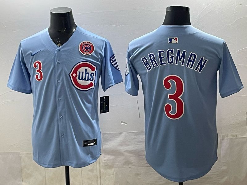 Men 2026 Chicago Cubs #3 Bregman Light Blue Throwback Game Nike MLB Jersey style 004->chicago cubs->MLB Jersey